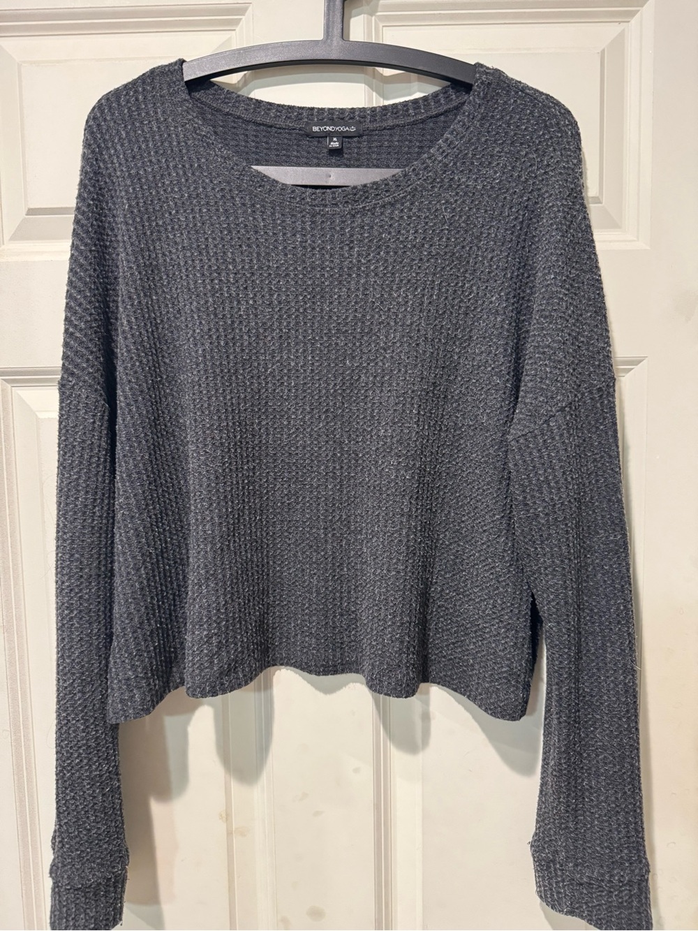 Beyond Yoga Charcoal Waffle-Knit Crew Sweater